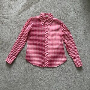 VTG ~ 1970s ~ Shirt Accent ~ Small Red Gingham Button-Down ~ Casual ~ Size 36